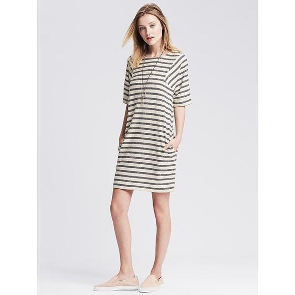 Banana Republic Striped Shift Dress Short Sleeve Pockets Casual Womens Size Med - Picture 12 of 12